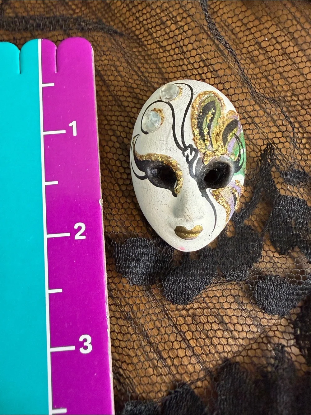 Miniature Hand-Painted Mini Venetian Mask Brooch